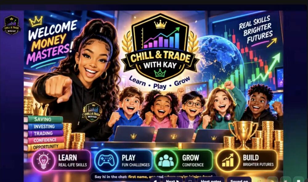 Screenshot from a live Chill & Trade class: Welcome, Money Masters!